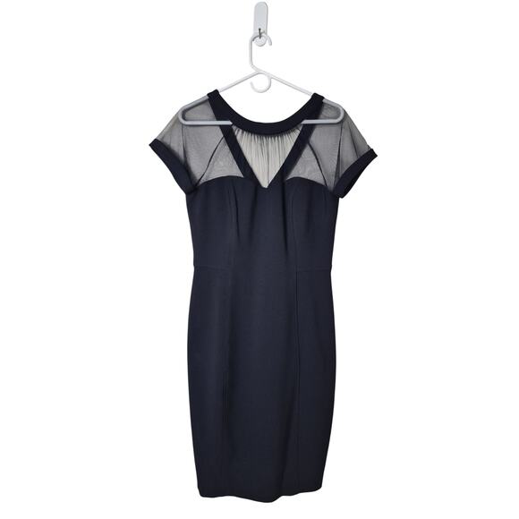 Maggy London Black Illusion Sheath Dress Size 12 Dressy Cocktail Wedding Classic - Picture 4 of 11